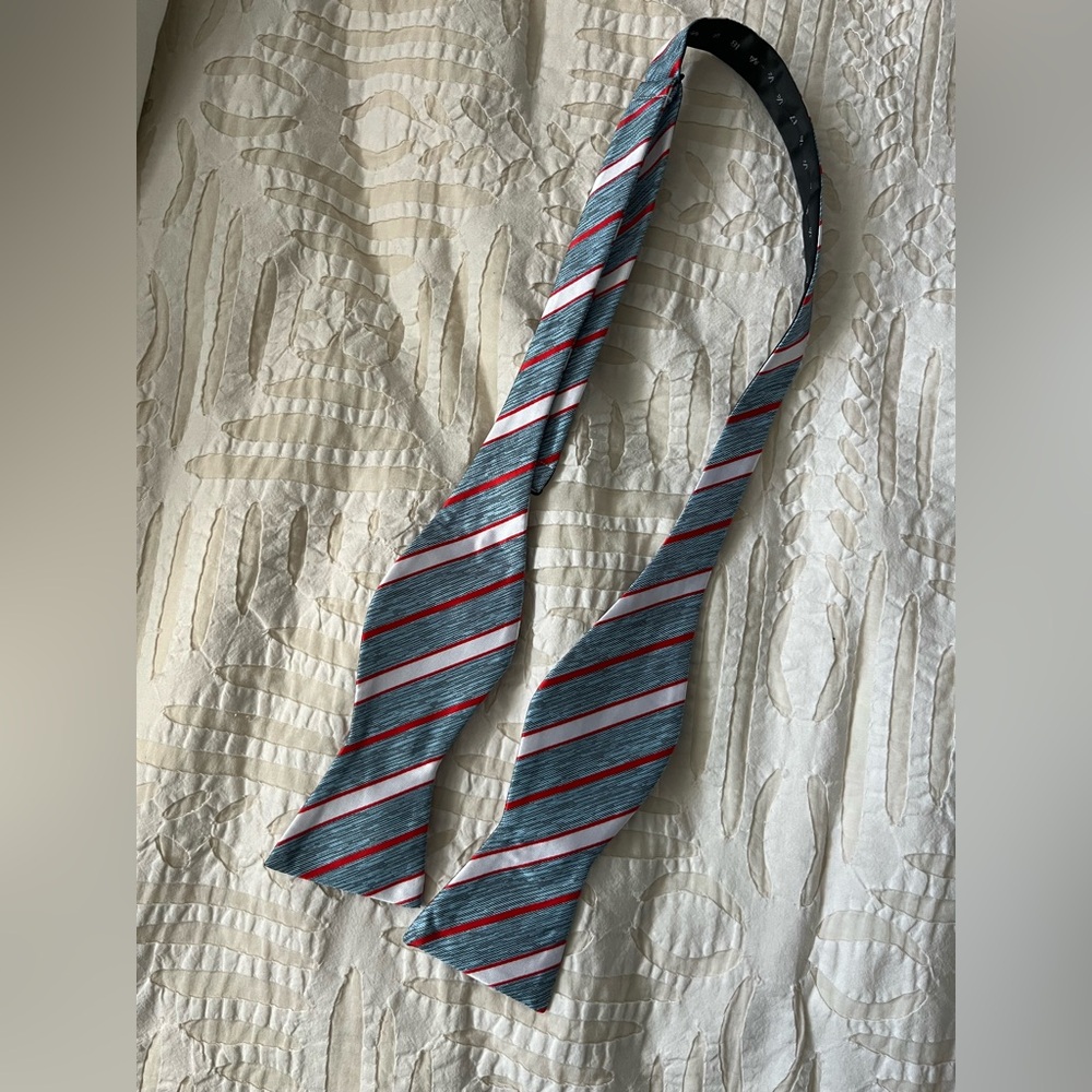 Striped Red and Gray Bow Tie